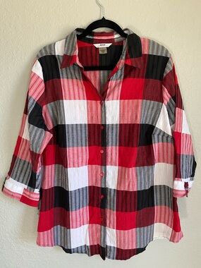 Alba Red Black White Gray Plaid Button-Down Shirt